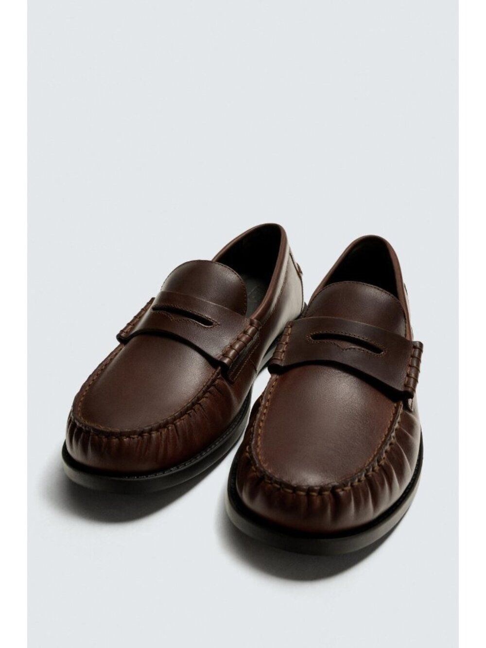 Zara Mens Leather Loafers EU 44 US 11 Brown Contrasting Sole 2623/620 NWOB